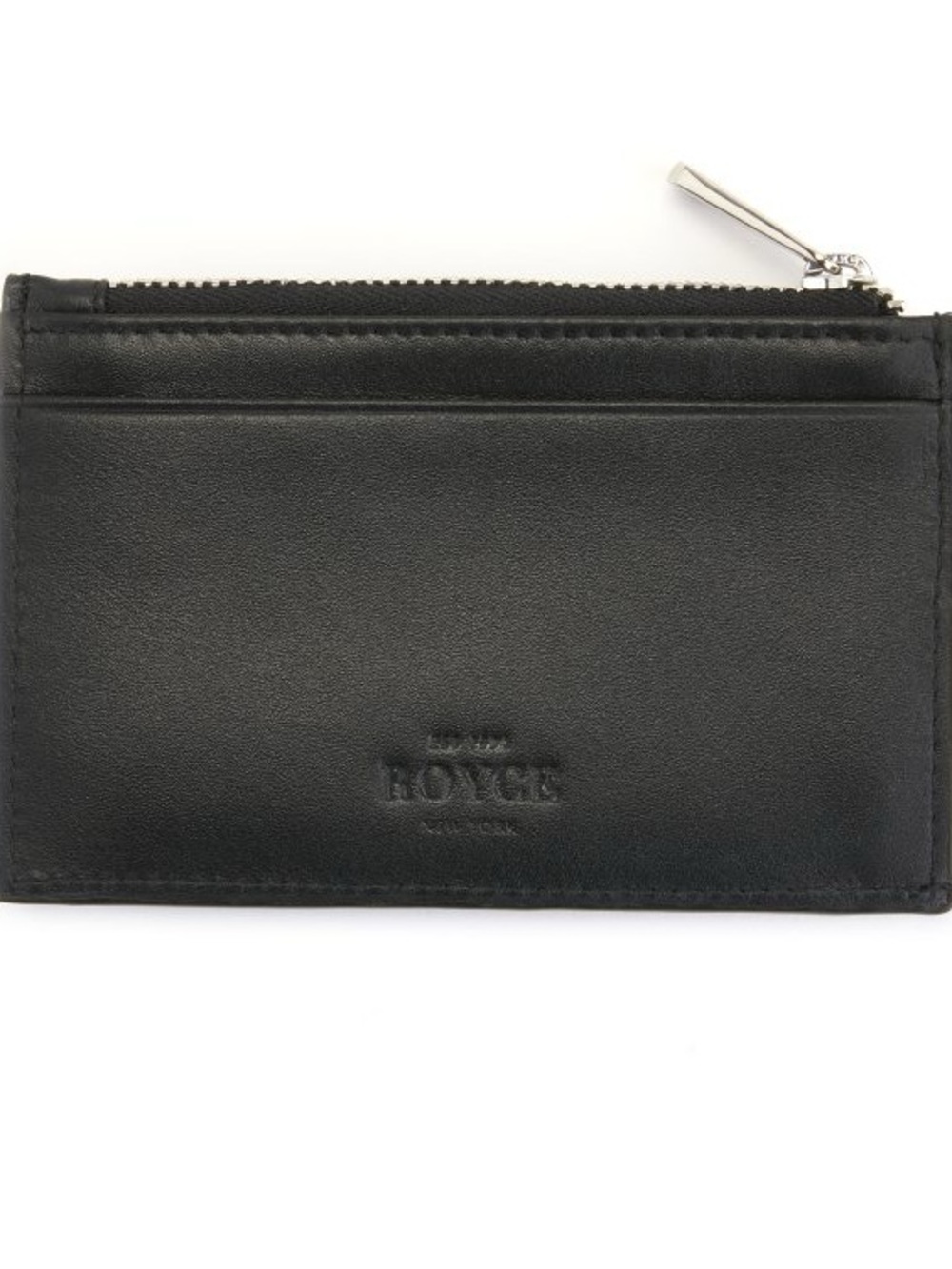 ROYCE New York Black Leather Card & Zip Pocket Holder